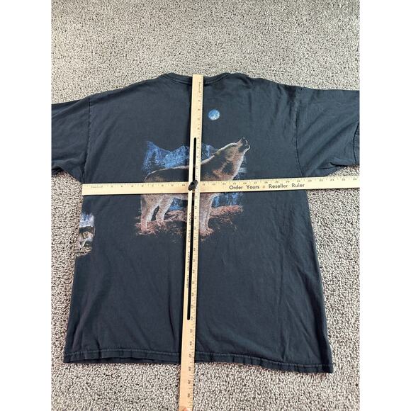 VINTAGE Wolf Shirt Mens XL Black Double Sided Howl At The Moon TNT 90s - Picture 8 of 12